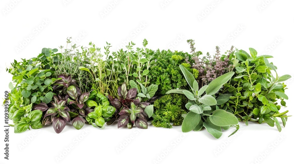 Fototapeta premium An eclectic mix of garden-fresh herbs displayed in a natural random fashion
