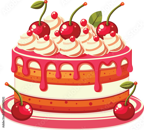 Wallpaper Mural A sweet cake with cherries vector illustration Torontodigital.ca