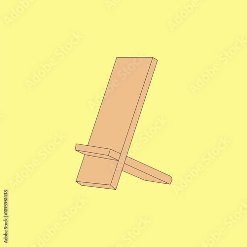 Wooden mobile phone holder vector illustration on yellow background.