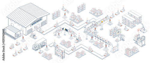 Automated warehouse robots are autonomous machines that streamline warehouse operations through smart automation technology concept. Vector eps10