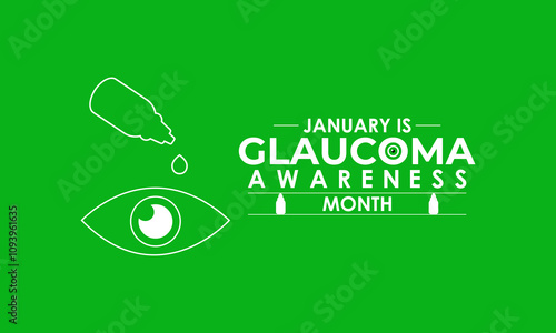 National Glaucoma Awareness Month. Human eye with green awareness realistic Ribbon. Nutritional eye health . Banner poster, flyer and background design template. Vector illustration. Eps 10.