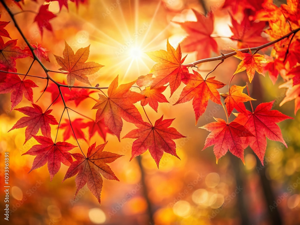 Panoramic View of Radiant Red Maple Leaves Illuminated by Soft Autumn Sunlight with a Dreamy Bokeh Background for Nature and Seasonal Photography Panoramic View of Radiant Red Maple Leaves Illuminated by Soft Autumn Sunlight with a Dreamy Bokeh Background for Nature and Seasonal Photography