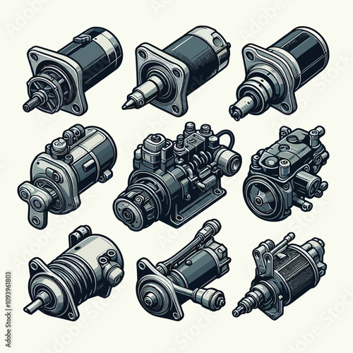 car Starter Motor set vector 