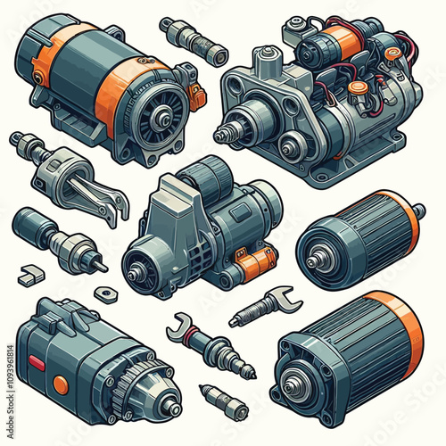 car Starter Motor set vector 