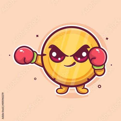 funny money coin character mascot playing boxing sport isolated cartoon