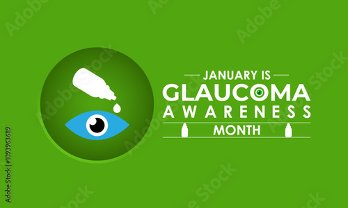 National Glaucoma Awareness Month. Human eye with green awareness realistic Ribbon. Nutritional eye health . Banner poster, flyer and background design template. Vector illustration. Eps 10.