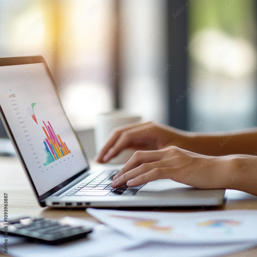 person working on a laptop with data analysis charts person working on a laptop with data analysis charts
