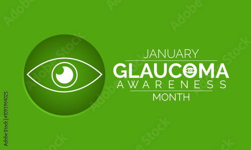 National Glaucoma Awareness Month. Human eye with green awareness realistic Ribbon. Nutritional eye health . Banner poster, flyer and background design template. Vector illustration. Eps 10.