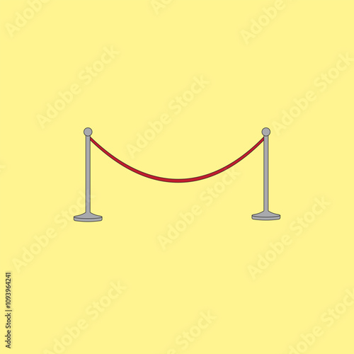 Barrier with red rope and poles vector illustration. Fence for red carpet of exclusive event, movie premiere, gala, ceremony, awards concept.
