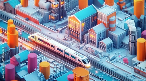 3D city, future technology city, high-speed rail, illustration of isometric city.