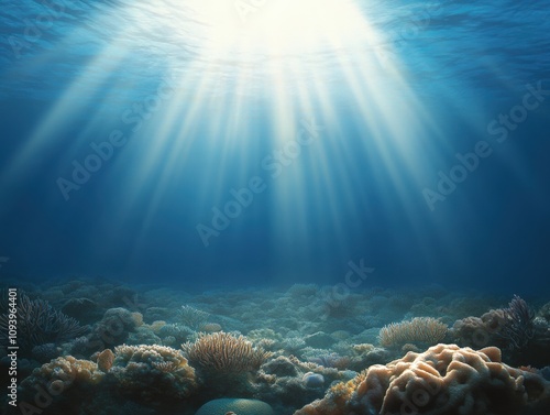 sunlight filtering through water illuminating coral reefs