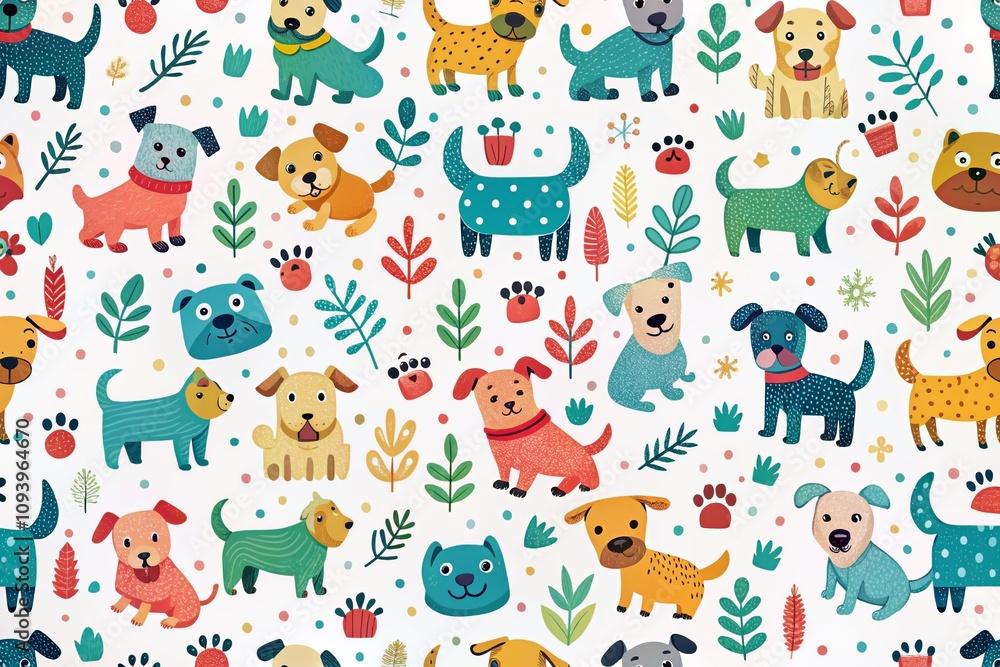 Playful Scandinavian Style Baby Pattern Featuring Cute Doggies and Bones on White Background for Trendy Nursery Decor and Fashion Photography Playful Scandinavian Style Baby Pattern Featuring Cute Doggies and Bones on White Background for Trendy Nursery Decor and Fashion Photography