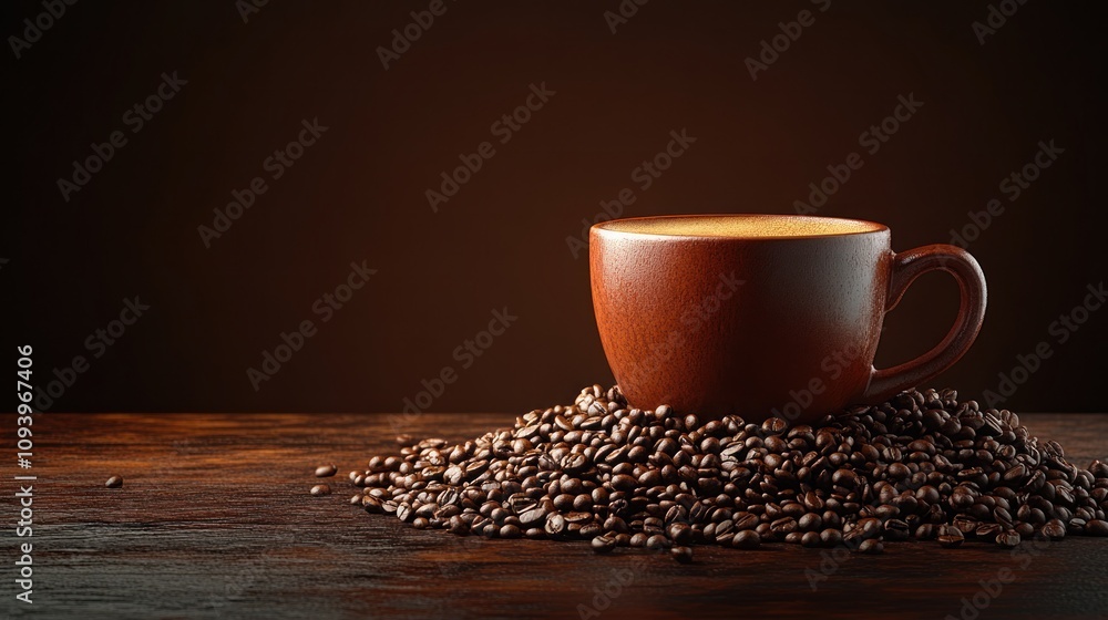 Naklejka premium Coffee cup on roasted beans.