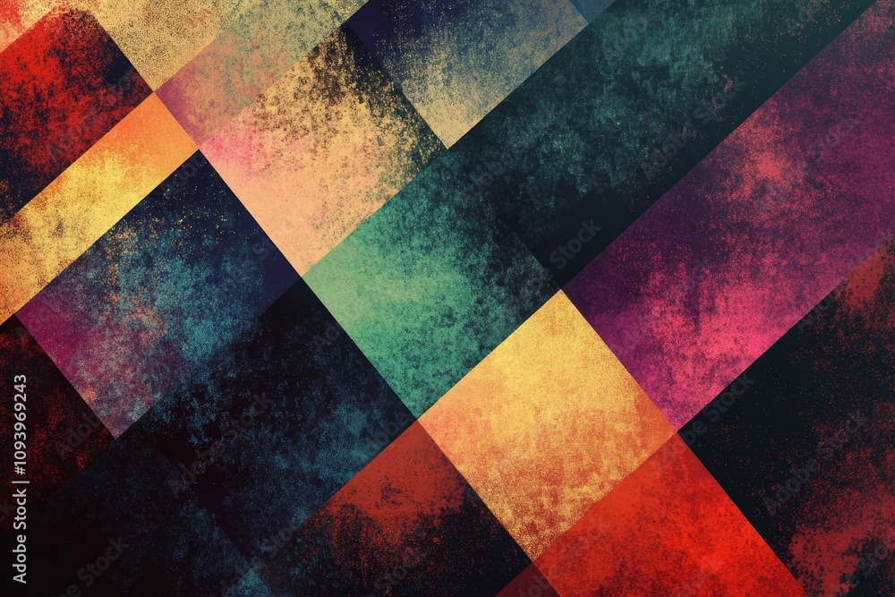 Fototapeta premium Abstract background with geometric pattern in various shades of red, yellow, green, and blue.