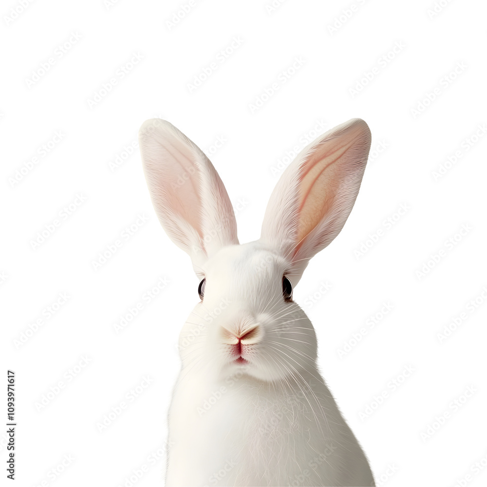 Fototapeta premium high resolution photograph of white bunny with large ears, showcasing its adorable features and bright eyes. This charming rabbit is perfect for animal lovers