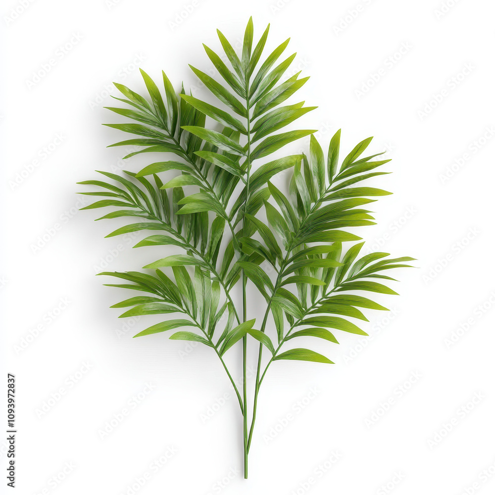 Fototapeta premium Lush kentia palm with graceful arching fronds, perfect for home decor. This vibrant green plant adds touch of nature and elegance to any space, enhancing atmosphere beautifully