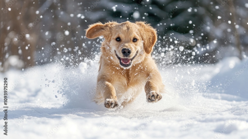 Photograph a dog playing in the snow, capturing its joy and energy. Photograph a dog playing in the snow, capturing its joy and energy.