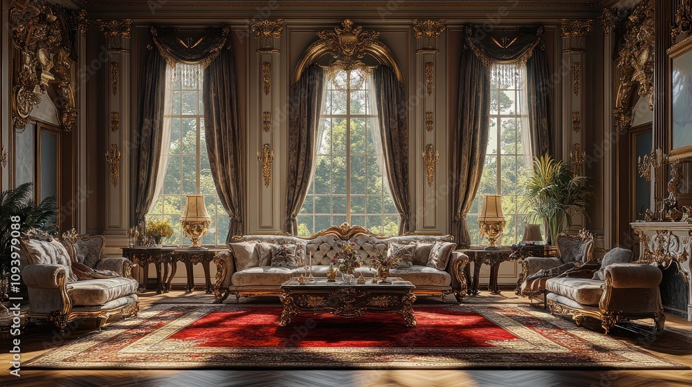 Fototapeta premium Luxurious Living Room with Ornate Decor