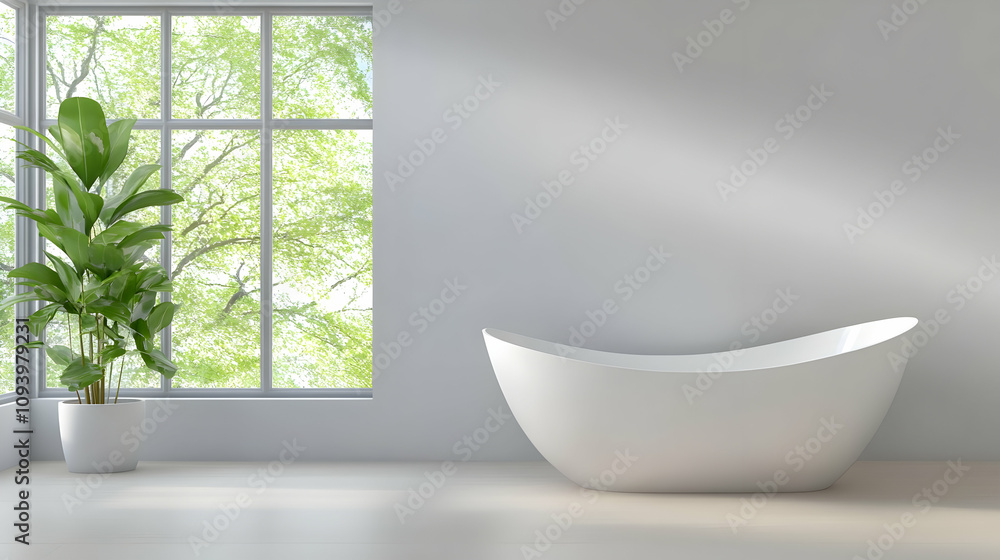 white modern bathroom interior with a freestanding tub and a large window white modern bathroom interior with a freestanding tub and a large window