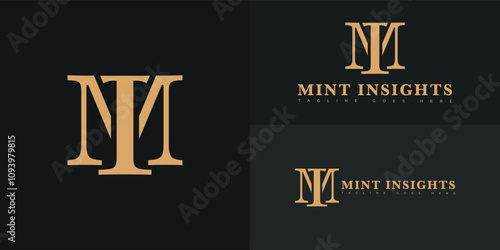 Modern initial vector letter MI or IM logo in gold color isolated on multiple background colors. The logo is suitable for tax consulting logo design inspiration templates.