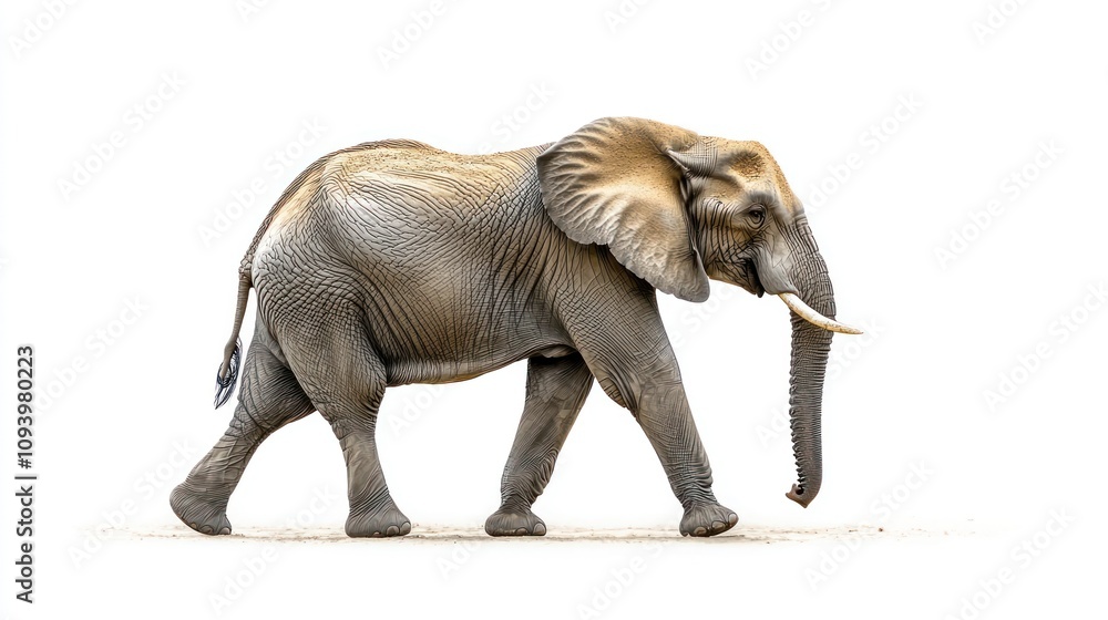 Fototapeta premium African Elephant Walking Wildlife Mammal Safari Nature Animal Wild Large Trunk Tusks Grazing