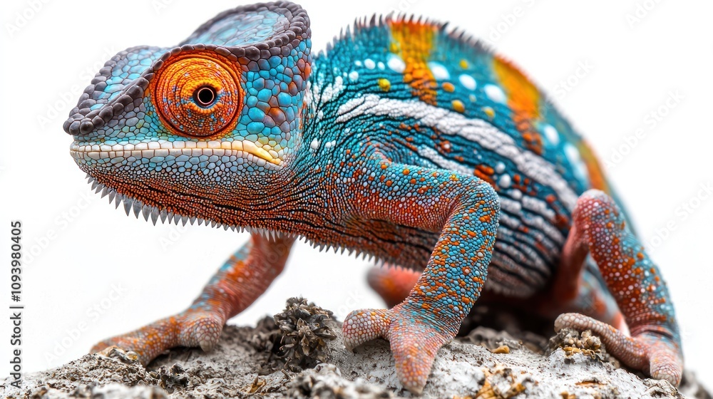 Fototapeta premium Vibrant Panther Chameleon Closeup Exotic Reptile Colorful Skin Wildlife