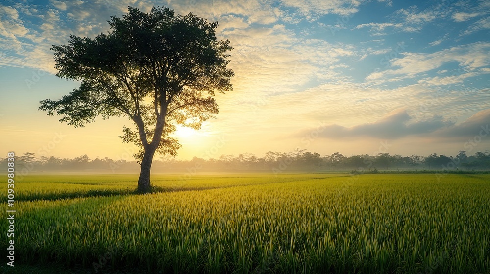Sunrise Over a Field with a Single Tree Sunrise Over a Field with a Single Tree