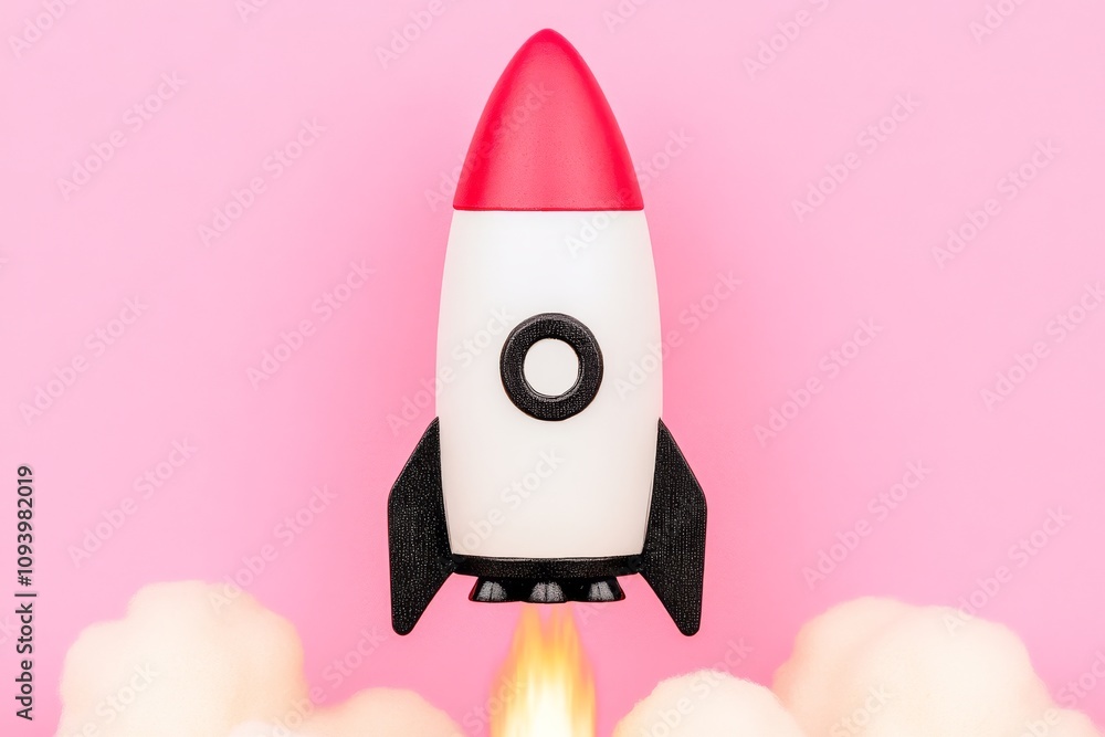 A rocket launch with colorful smoke trails and cheeering people. A rocket launch with colorful smoke trails and cheeering people.