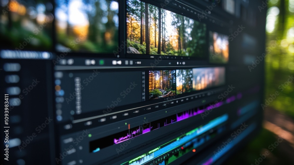 A detailed timeline view in a video editing software, with speed A detailed timeline view in a video editing software, with speed