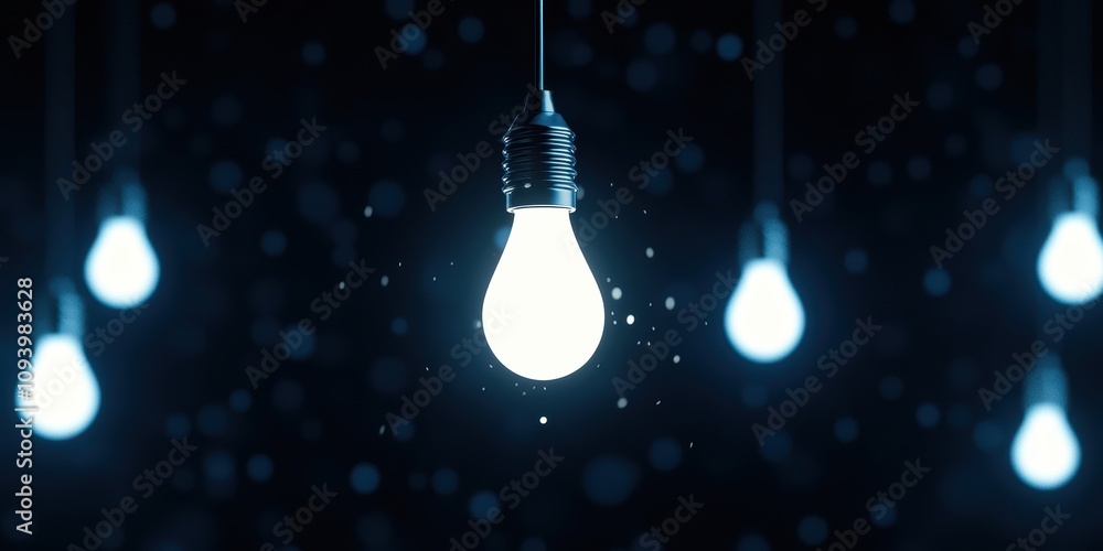 Bright and Glowing Light Bulb Hanging in a Dark Environment Surrounded by Soft Bokeh Effects and Subtle Light Particles Creating a Dreamy Atmosphere Bright and Glowing Light Bulb Hanging in a Dark Environment Surrounded by Soft Bokeh Effects and Subtle Light Particles Creating a Dreamy Atmosphere