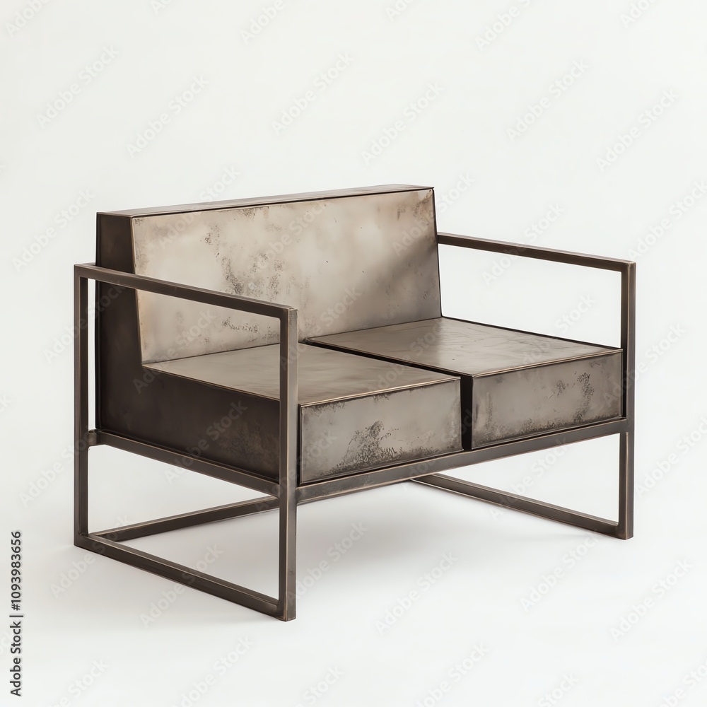 Modern metal sofa with minimalist design on a white isolated background. Modern metal sofa with minimalist design on a white isolated background.