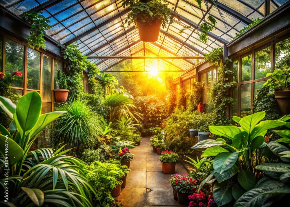 Serene Greenhouse Atmosphere with Lush Plants in Low Light, Capturing the Beauty of Nature’s Greenery and Creating a Tranquil Natural Background for Relaxation Serene Greenhouse Atmosphere with Lush Plants in Low Light, Capturing the Beauty of Nature’s Greenery and Creating a Tranquil Natural Background for Relaxation