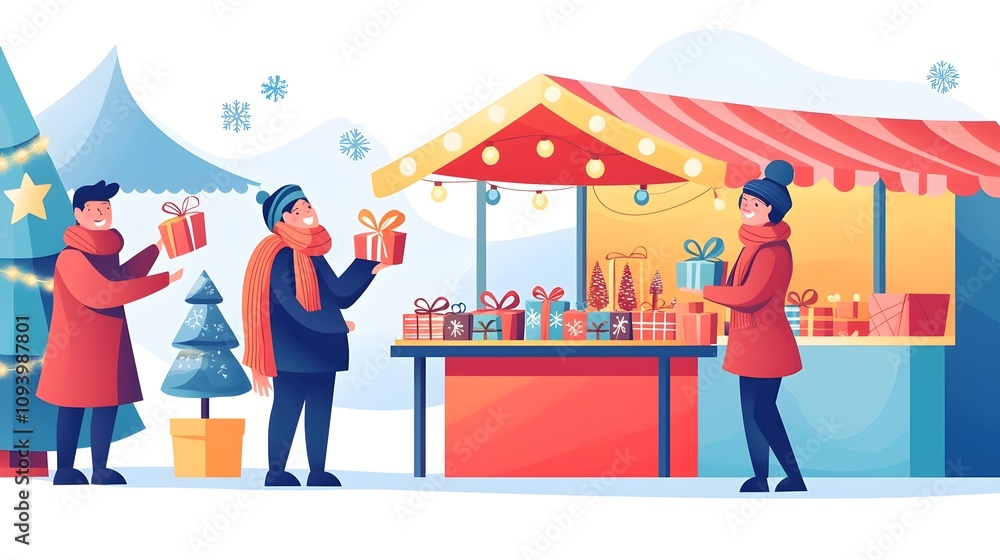 Christmas Market Gift Shopping Illustration Christmas Market Gift Shopping Illustration