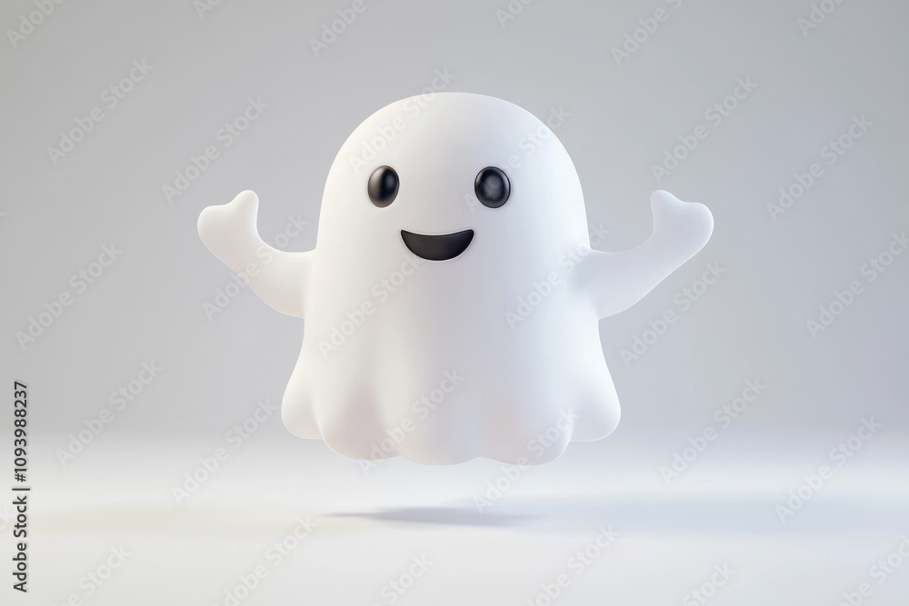 Cute ghost character, centralized, 3d render, clipart on a simple neutral white background Cute ghost character, centralized, 3d render, clipart on a simple neutral white background