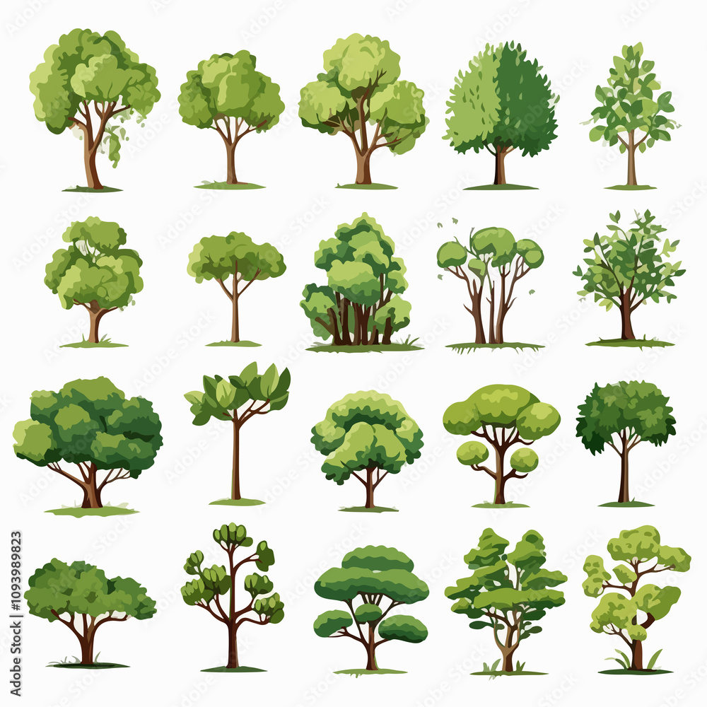 Fototapeta premium Diverse Collection of Botanical Plants and Trees Illustration