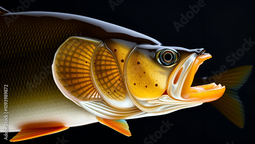 Ichthyology, morphology of fish. Fish mouth, mouthparts (supermaxilla). European Perch (Perca fluviatilis) photo