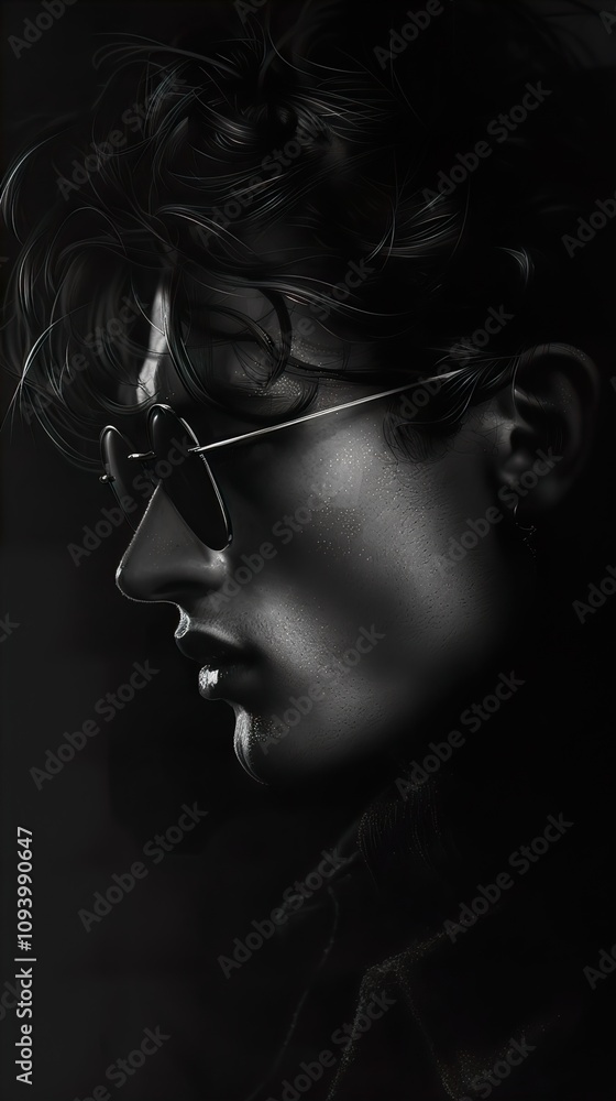 Black and White Portrait of a Person Wearing Sunglasses Black and White Portrait of a Person Wearing Sunglasses