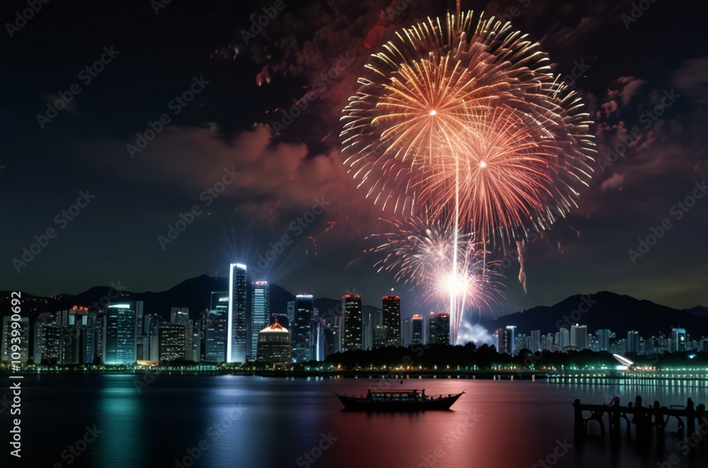Fototapeta premium fireworks over the river