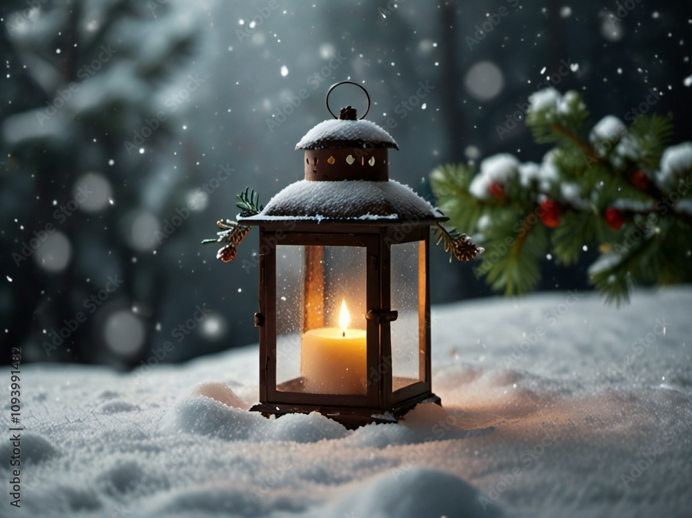 christmas lantern in the snow christmas lantern in the snow