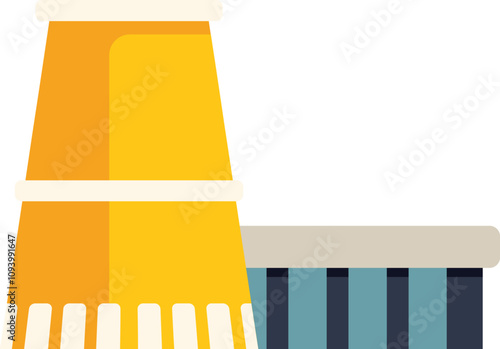 Colorful vector illustration of a nuclear power plant cooling tower, symbolizing clean energy generation