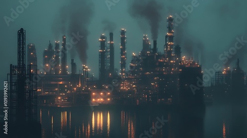 Smog-Shrouded Industrial Cityscape at Dusk - 3D Render AI Generated