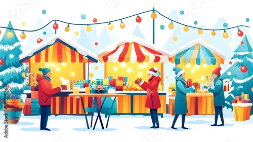 Festive Christmas Market Winter Scene