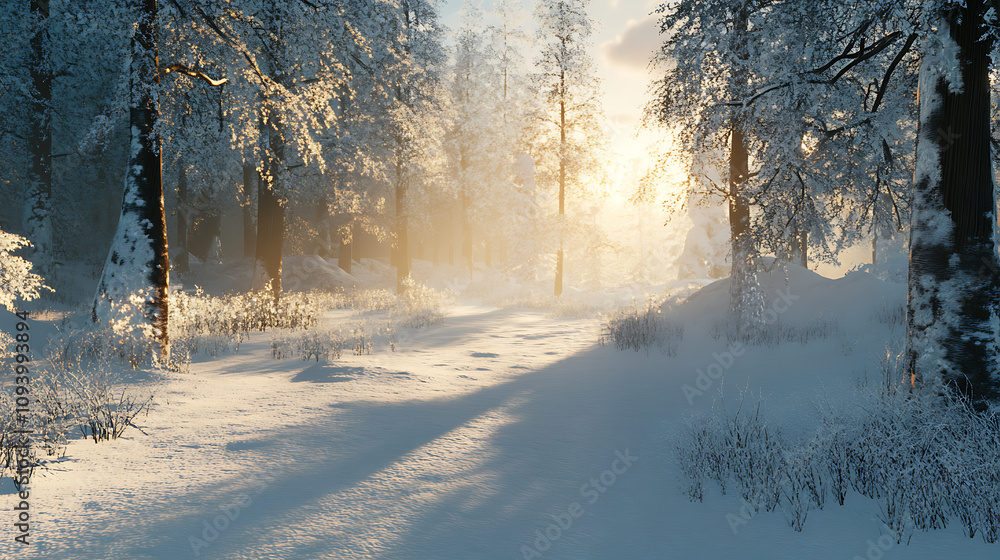 A winter wonderland featuring a dense forest blanketed in snow, with frosty branches sparkling in soft sunlight. A winter wonderland featuring a dense forest blanketed in snow, with frosty branches sparkling in soft sunlight.