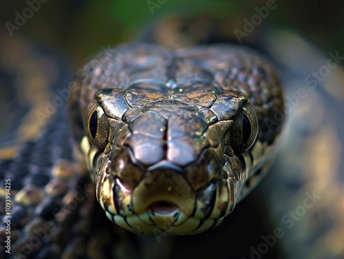 Close-Up of a Snake's Head: A Detailed Look at Scales, Eyes, and Patterns