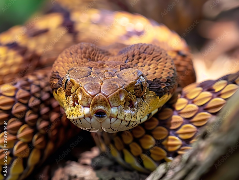 Fototapeta premium Close-Up Portrait of a Venomous Snake with Striking Scales