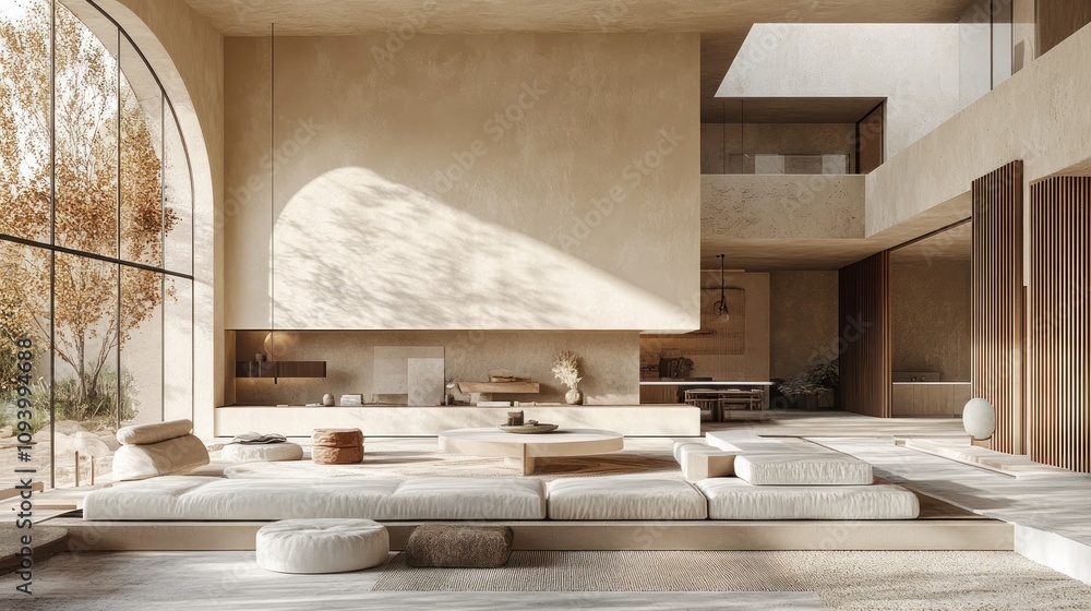 A serene, modern living space with natural light and minimalist decor. A serene, modern living space with natural light and minimalist decor.