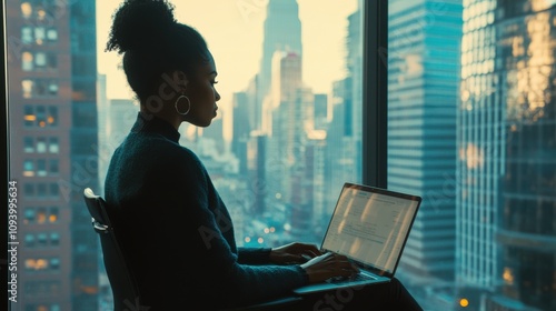 Professional African American woman using a laptop to manage