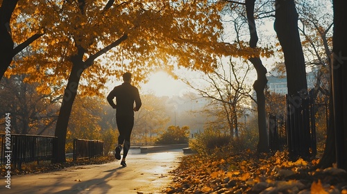 A man jogging along a pedestrian-friendly pathway in an urban park with scenic views