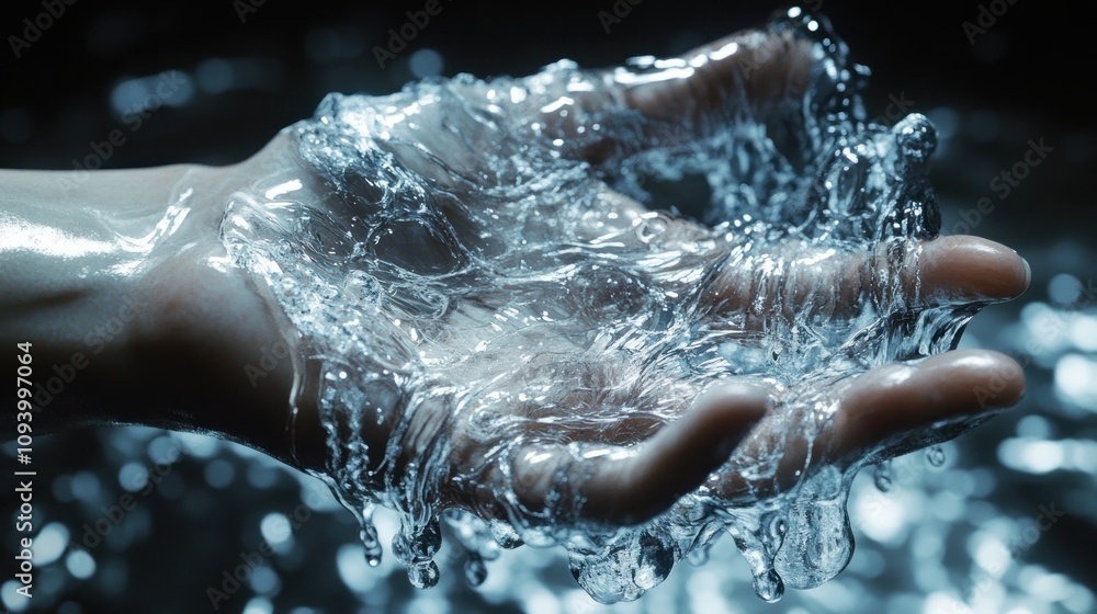 Fototapeta premium A hand holding splashing water, capturing the fluidity and beauty of nature.