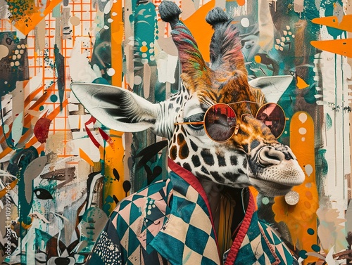 Wallpaper Mural Giraffe in Sunglasses: A Bold and Colorful Street Art Portrait Torontodigital.ca